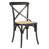 Cross Back Chair w & Brown Rattan Seat Black 2PC Set Dining Chairs LOOMLAN By LH Imports