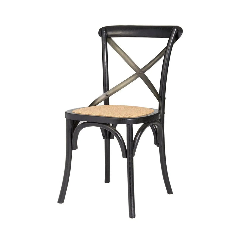 Cross Back Chair With Rattan Seat (Set Of 2)