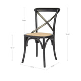 Cross Back Chair w & Brown Rattan Seat Black 2PC Set Dining Chairs LOOMLAN By LH Imports