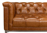 Cuba Brown Leather Chesterfield Bench Seat Couch Sofas & Loveseats LOOMLAN By Sarreid