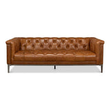 Cuba Brown Leather Chesterfield Bench Seat Couch Sofas & Loveseats LOOMLAN By Sarreid