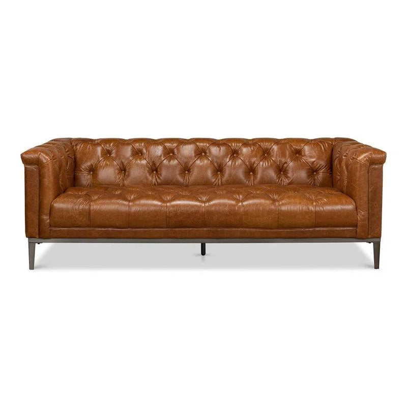 Cuba Brown Leather Chesterfield Bench Seat Couch Sofas & Loveseats LOOMLAN By Sarreid