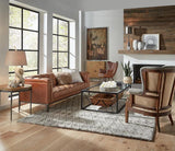 Cuba Brown Leather Chesterfield Bench Seat Couch Sofas & Loveseats LOOMLAN By Sarreid