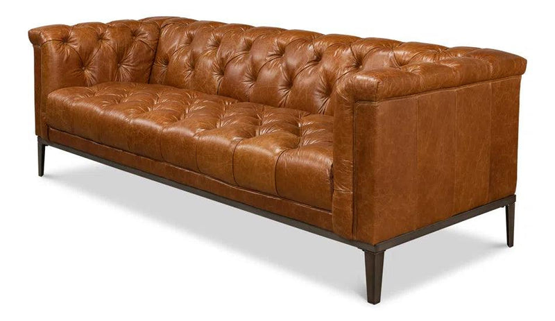 Cuba Brown Leather Chesterfield Bench Seat Couch Sofas & Loveseats LOOMLAN By Sarreid