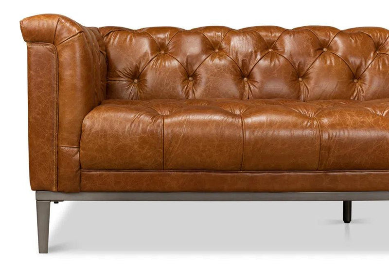 Cuba Brown Leather Chesterfield Bench Seat Couch Sofas & Loveseats LOOMLAN By Sarreid