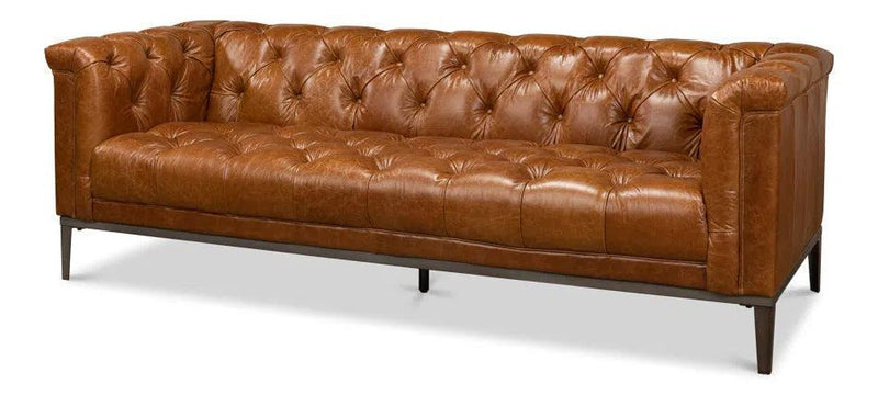 Cuba Brown Leather Chesterfield Bench Seat Couch Sofas & Loveseats LOOMLAN By Sarreid