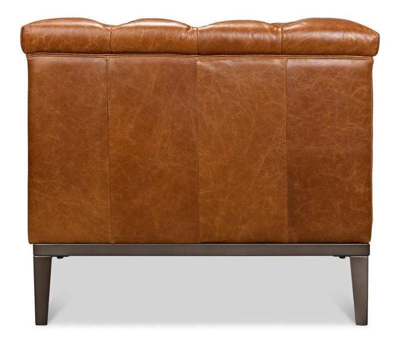 Cuba Brown Leather Chesterfield Bench Seat Couch Sofas & Loveseats LOOMLAN By Sarreid