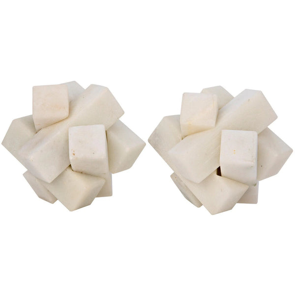 Cube Puzzle Object Marble Sculpture (Set of 2) Statues & Sculptures LOOMLAN By Noir