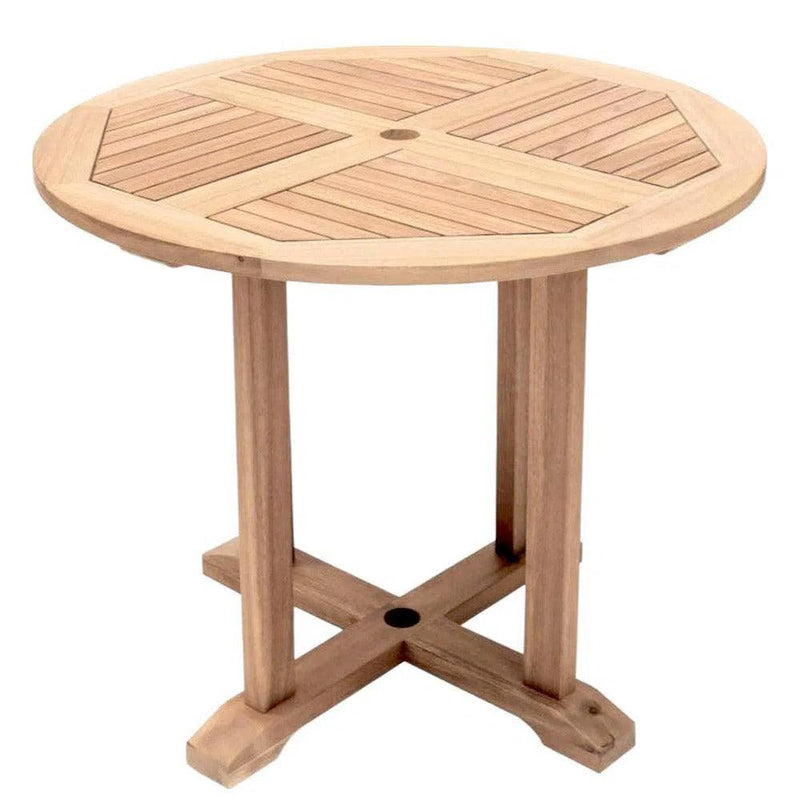 Curtis 35.5-inch Round Teak Outdoor Dining Table with Umbrella Hole Outdoor Dining Tables LOOMLAN By HiTeak