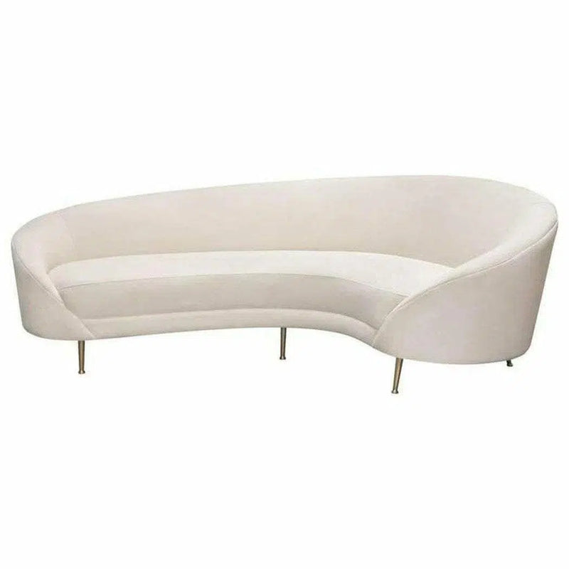 Curved Sofa with Contoured Back in Light Cream Velvet Sofas & Loveseats LOOMLAN By Diamond Sofa