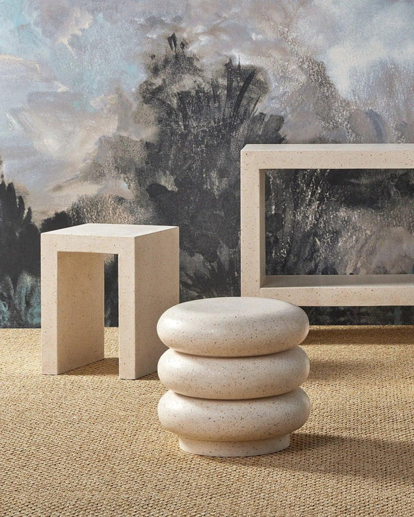 Cusani Concrete and Stone Ivory Stool Poufs and Stools LOOMLAN By Currey & Co