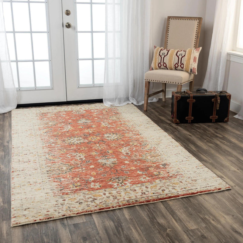 Cybo Distressed Floral Red/ Beige Large Area Rugs For Living Room Area Rugs LOOMLAN By LOOMLAN