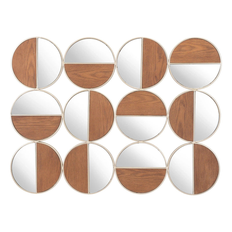 Cycle Round Mirror Gold & Walnut Wall Mirrors LOOMLAN By Zuo Modern