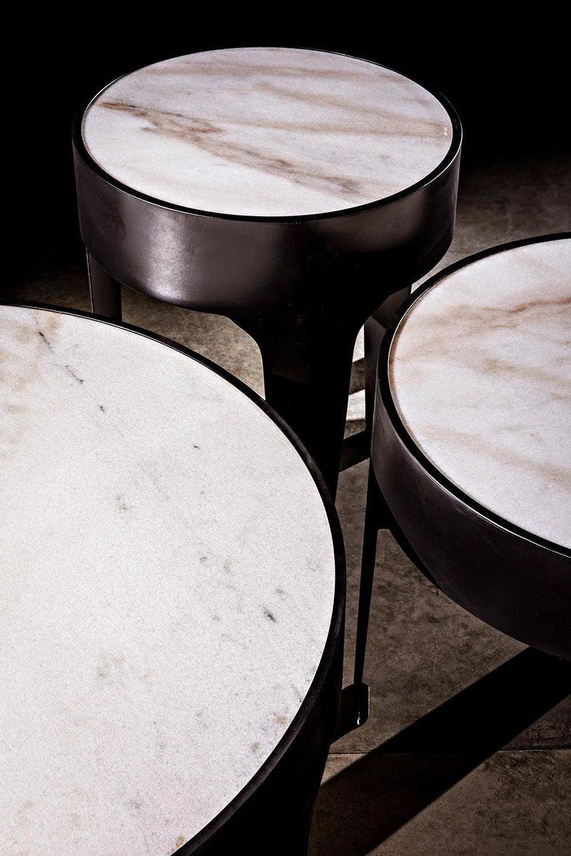 Cylinder Steel and Marble Large Round Side Table Side Tables LOOMLAN By Noir