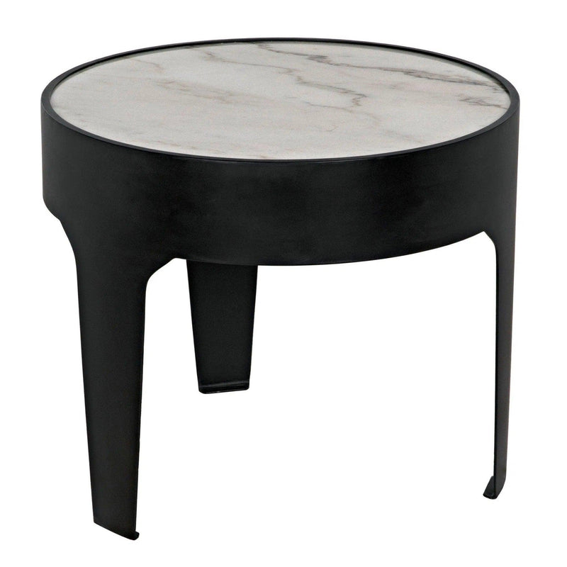 Cylinder Steel and Marble Large Round Side Table Side Tables LOOMLAN By Noir