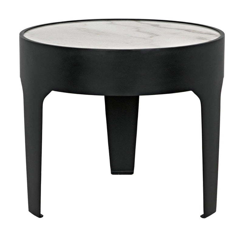 Cylinder Steel and Marble Large Round Side Table Side Tables LOOMLAN By Noir