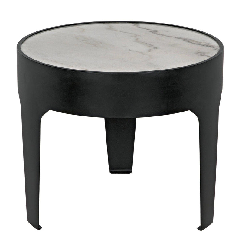 Cylinder Steel and Marble Large Round Side Table Side Tables LOOMLAN By Noir