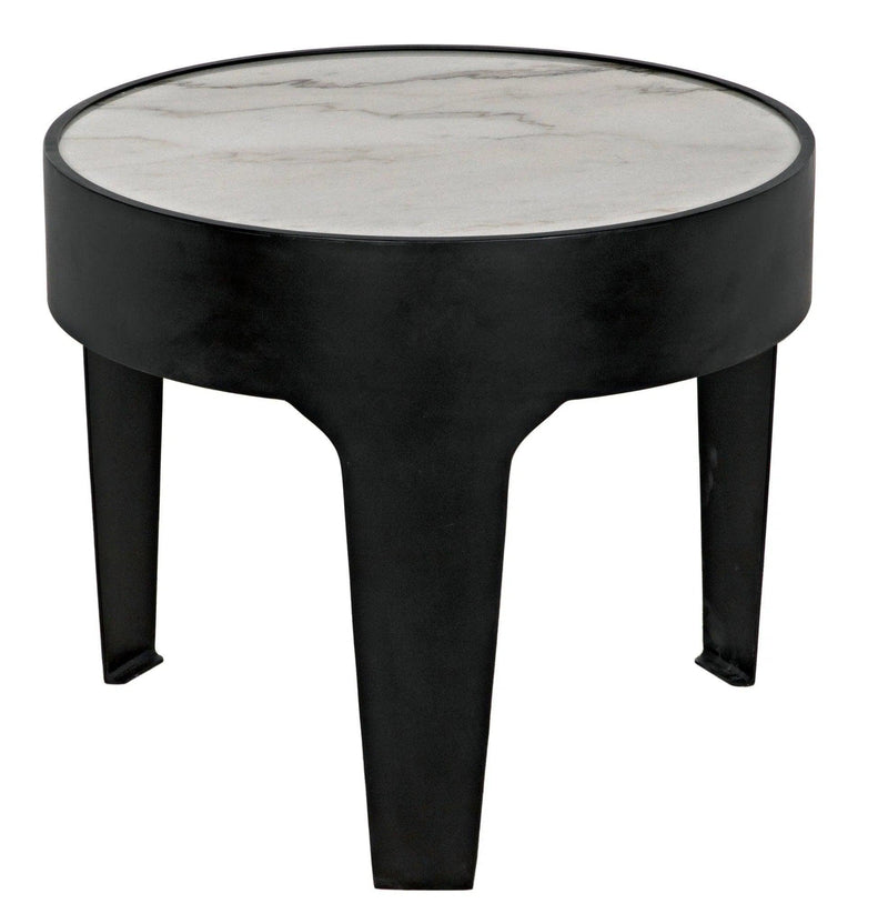 Cylinder Steel and Marble Large Round Side Table Side Tables LOOMLAN By Noir