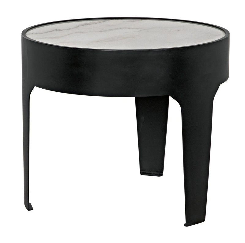 Cylinder Steel and Marble Large Round Side Table Side Tables LOOMLAN By Noir