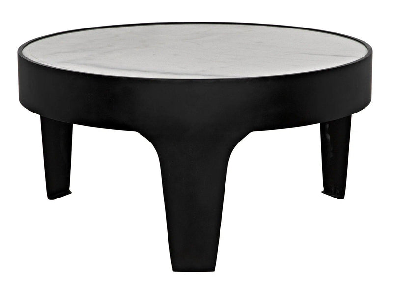 Cylinder Steel and Marble Round Coffee Table Coffee Tables LOOMLAN By Noir