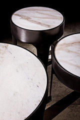 Cylinder Steel and Marble Small Round Side Table Side Tables LOOMLAN By Noir