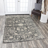 Dahl Floral Distress Gray Kitchen Hallway Runner Rug Area Rugs LOOMLAN By LOOMLAN