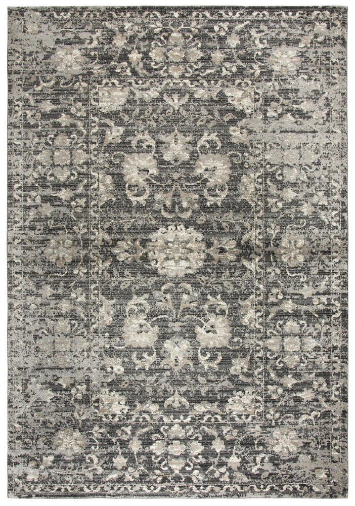 Dahl Floral Distress Gray Kitchen Hallway Runner Rug Area Rugs LOOMLAN By LOOMLAN