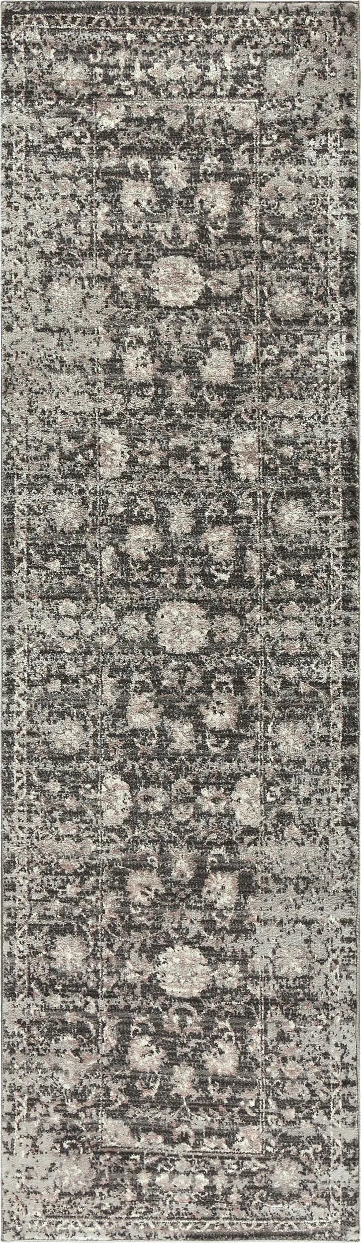 Dahl Floral Distress Gray Kitchen Hallway Runner Rug Area Rugs LOOMLAN By LOOMLAN