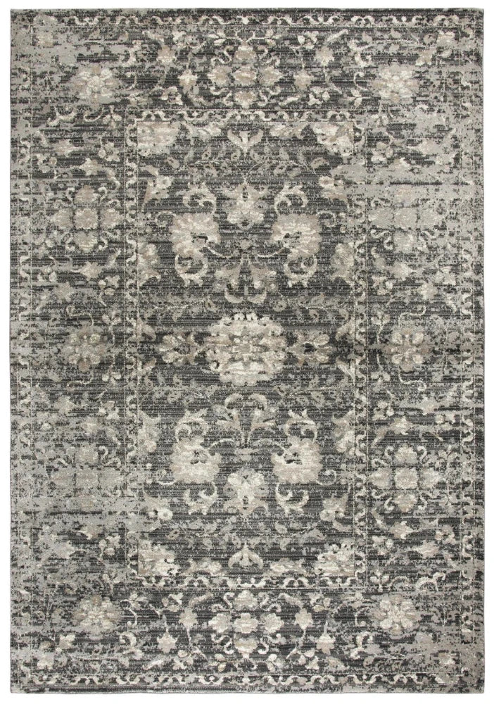 Dahl Floral Distress Gray Kitchen Hallway Runner Rug Area Rugs LOOMLAN By LOOMLAN