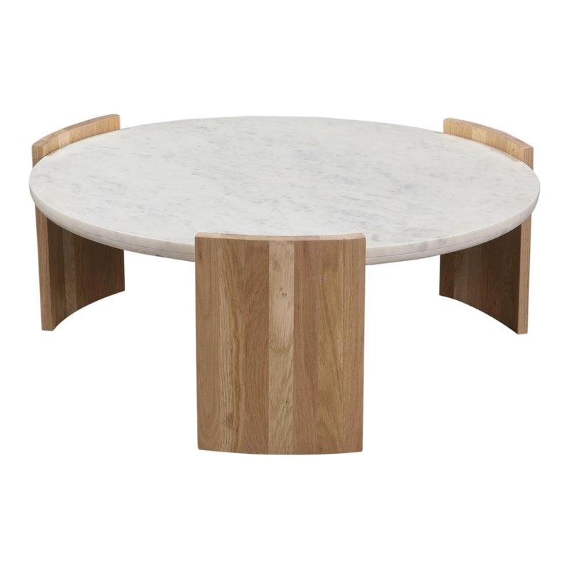 Dala White Marble and Wood Round Coffee Table Coffee Tables LOOMLAN By Moe's Home