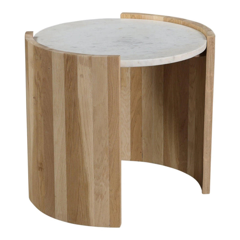 Dala White Marble and Wood Round Side Table Side Tables LOOMLAN By Moe's Home