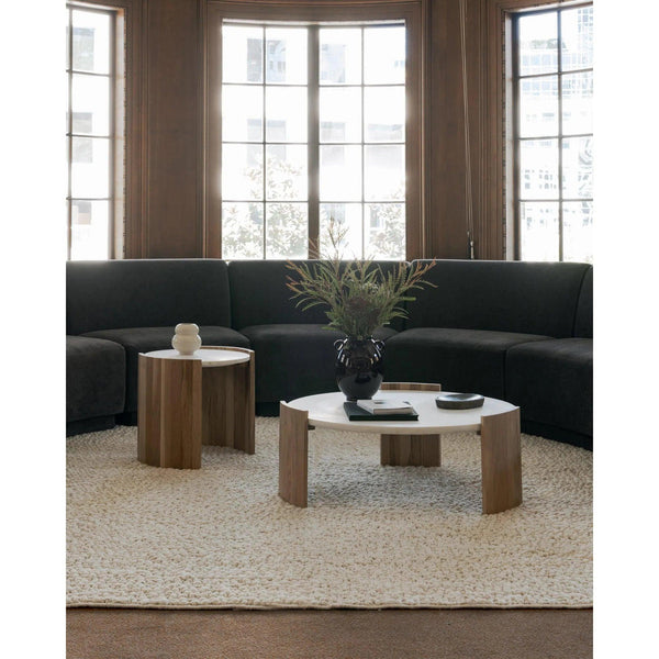 Dala White Marble and Wood Round Side Table Side Tables LOOMLAN By Moe's Home