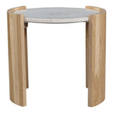 Dala White Marble and Wood Round Side Table Side Tables LOOMLAN By Moe's Home