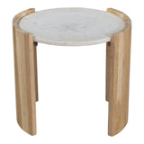 Dala White Marble and Wood Round Side Table Side Tables LOOMLAN By Moe's Home