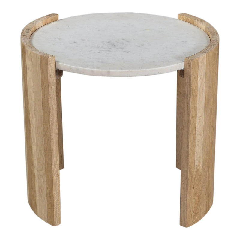 Dala White Marble and Wood Round Side Table Side Tables LOOMLAN By Moe's Home