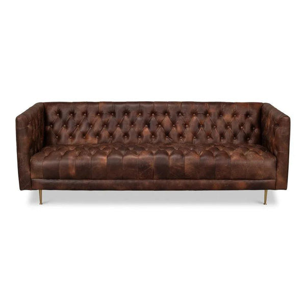 Damian Sofa Tufted Leather Bench Seat Couch Sofas & Loveseats LOOMLAN By Sarreid