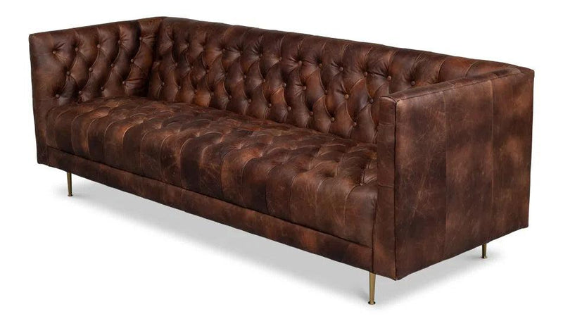 Damian Sofa Tufted Leather Bench Seat Couch Sofas & Loveseats LOOMLAN By Sarreid