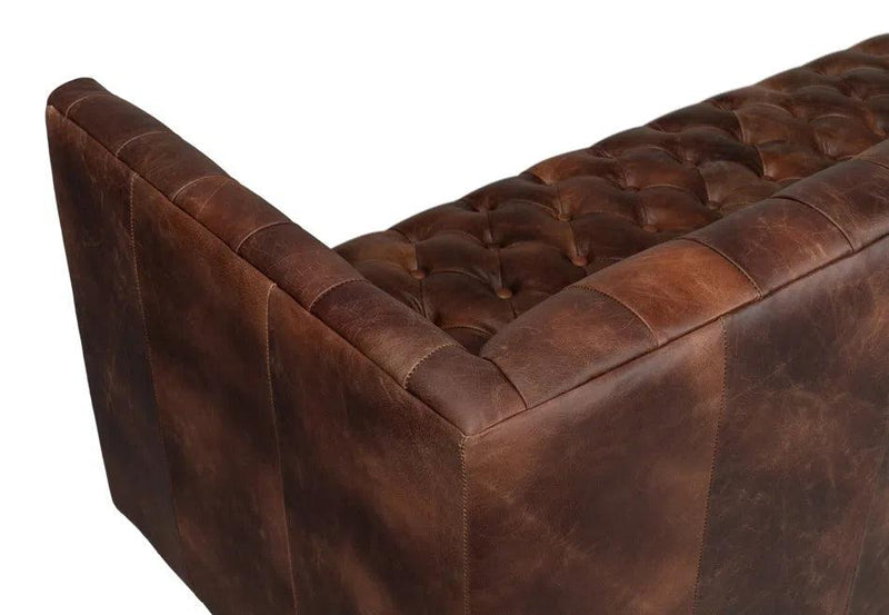 Damian Sofa Tufted Leather Bench Seat Couch Sofas & Loveseats LOOMLAN By Sarreid