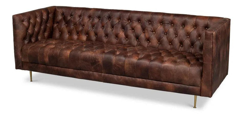 Damian Sofa Tufted Leather Bench Seat Couch Sofas & Loveseats LOOMLAN By Sarreid