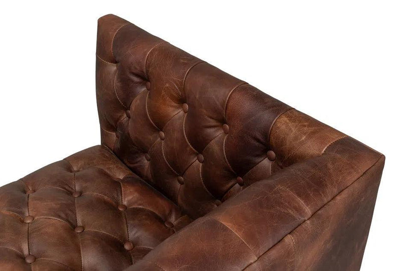 Damian Sofa Tufted Leather Bench Seat Couch Sofas & Loveseats LOOMLAN By Sarreid