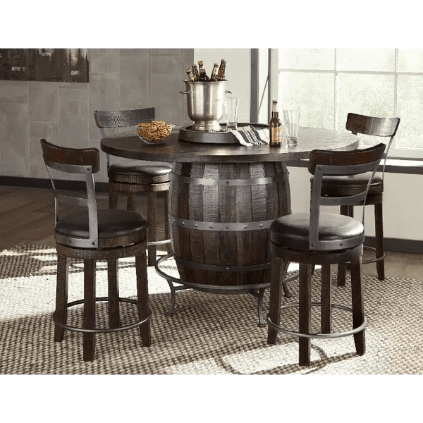 Dark Brown Round 54" Barrel Pub Table With Barstools 5 PC Set Dining Table Sets LOOMLAN By Sunny D