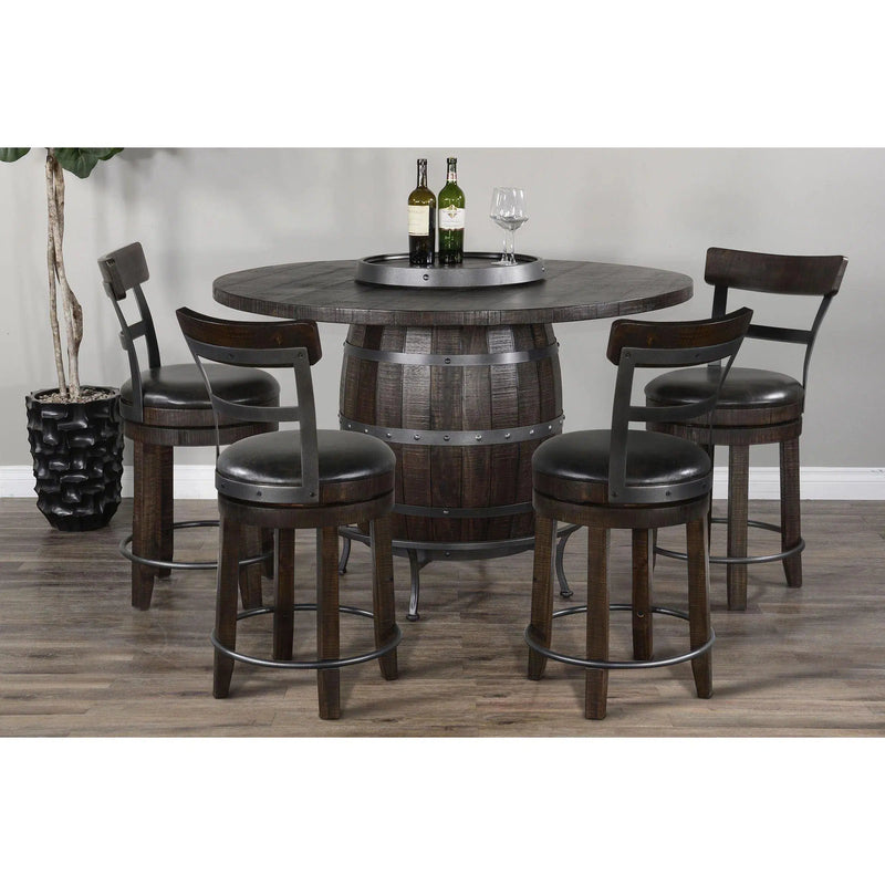 Dark Brown Round 54" Barrel Pub Table With Barstools 5 PC Set Dining Table Sets LOOMLAN By Sunny D