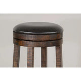 Dark Rustic Backless Swivel Bar Height Stool Black Leather Seat 30"H Bar Stools LOOMLAN By Sunny D