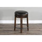 Dark Rustic Backless Swivel Counter Stool Black Leather Seat 24"H Counter Stools LOOMLAN By Sunny D