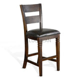 Dark Rustic Ladder Back Barstool Padded Black Leather Seat Bar Stools LOOMLAN By Sunny D