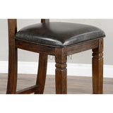 Dark Rustic Ladder Back Barstool Padded Black Leather Seat Bar Stools LOOMLAN By Sunny D