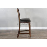 Dark Rustic Ladder Back Barstool Padded Black Leather Seat Bar Stools LOOMLAN By Sunny D