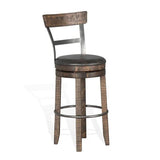 Dark Rustic Ladder Back Swivel Barstool Black Leather Seat 30"H Bar Stools LOOMLAN By Sunny D