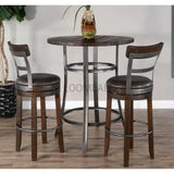 Dark Rustic Ladder Back Swivel Barstool Black Leather Seat 30"H Bar Stools LOOMLAN By Sunny D