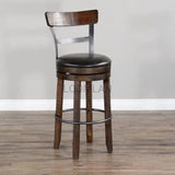 Dark Rustic Ladder Back Swivel Barstool Black Leather Seat 30"H Bar Stools LOOMLAN By Sunny D